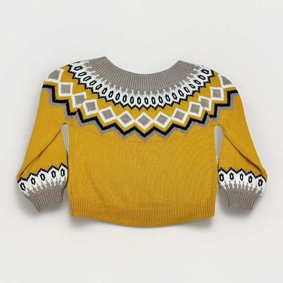 Express Fair Isle Sweater Women’s Size M With plush Linf Sleeves Yellow Gray - Picture 4 of 9